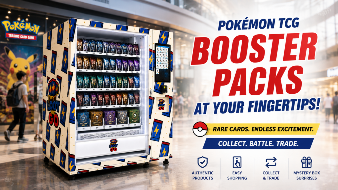 TCG vending machine designed for selling Pokémon trading cards and collectibles