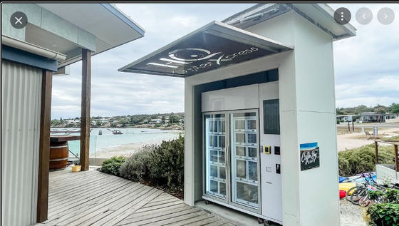 কার্ড রিডার পেমেন্ট সহ ফ্রিজিং লকার ভেন্ডিং মেশিন, যা মাংস, ঝিনুক ও সি-ফুড বিক্রির জন্য ব্যবহৃত হয়।