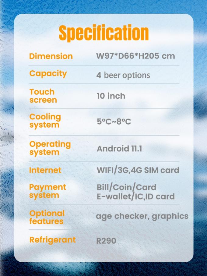 Self-service 5-8℃ Fresh Cold Beer Vending Machine with 4 Beer Options for Bars Cafeterias