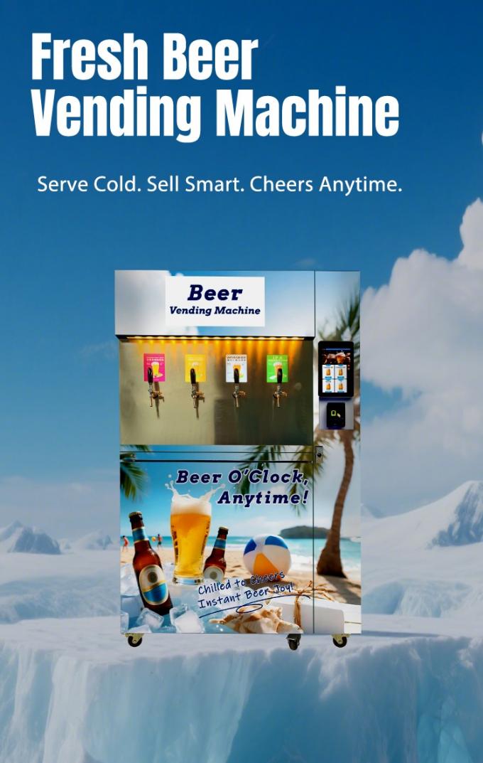 Self-service 5-8℃ Fresh Cold Beer Vending Machine with 4 Beer Options for Bars Cafeterias