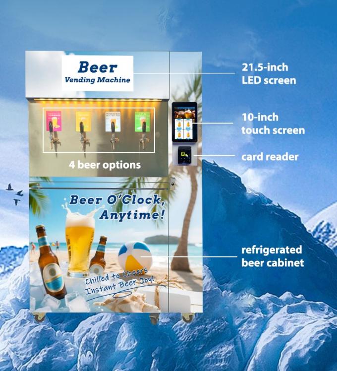 Self-service 5-8℃ Fresh Cold Beer Vending Machine with 4 Beer Options for Bars Cafeterias