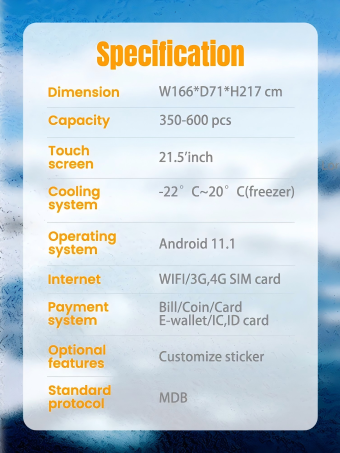 Frozen Treats Ice Cream Vending Machine -22℃ Keep Ice Cream Fresh Popsicle Vending Machine